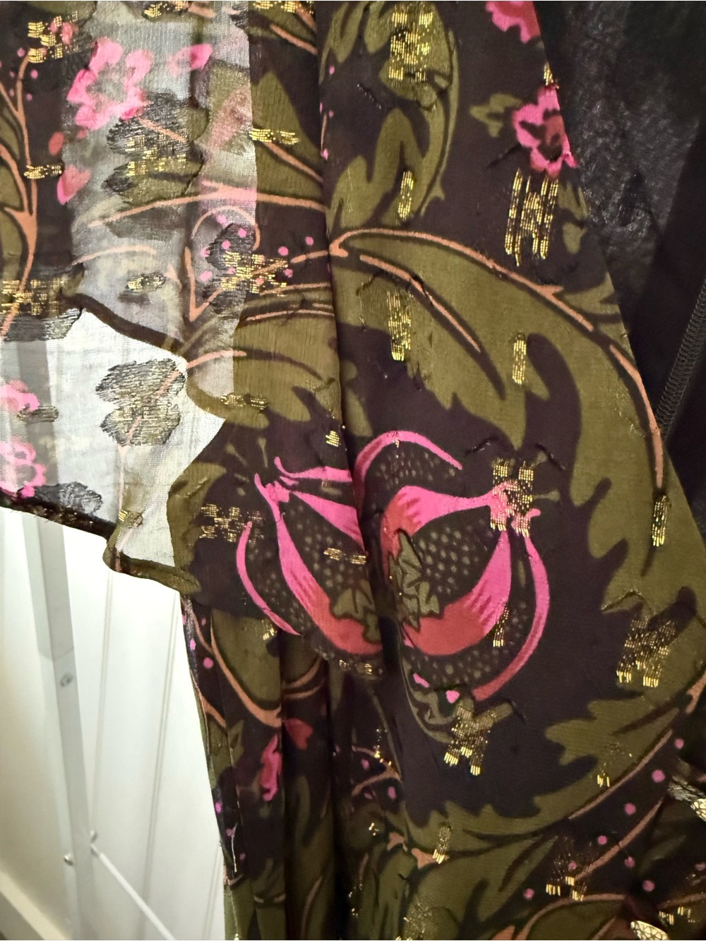 Anthropologie Olive Green Jumpsuit with Pink Floral Print - Picture 3 of 5